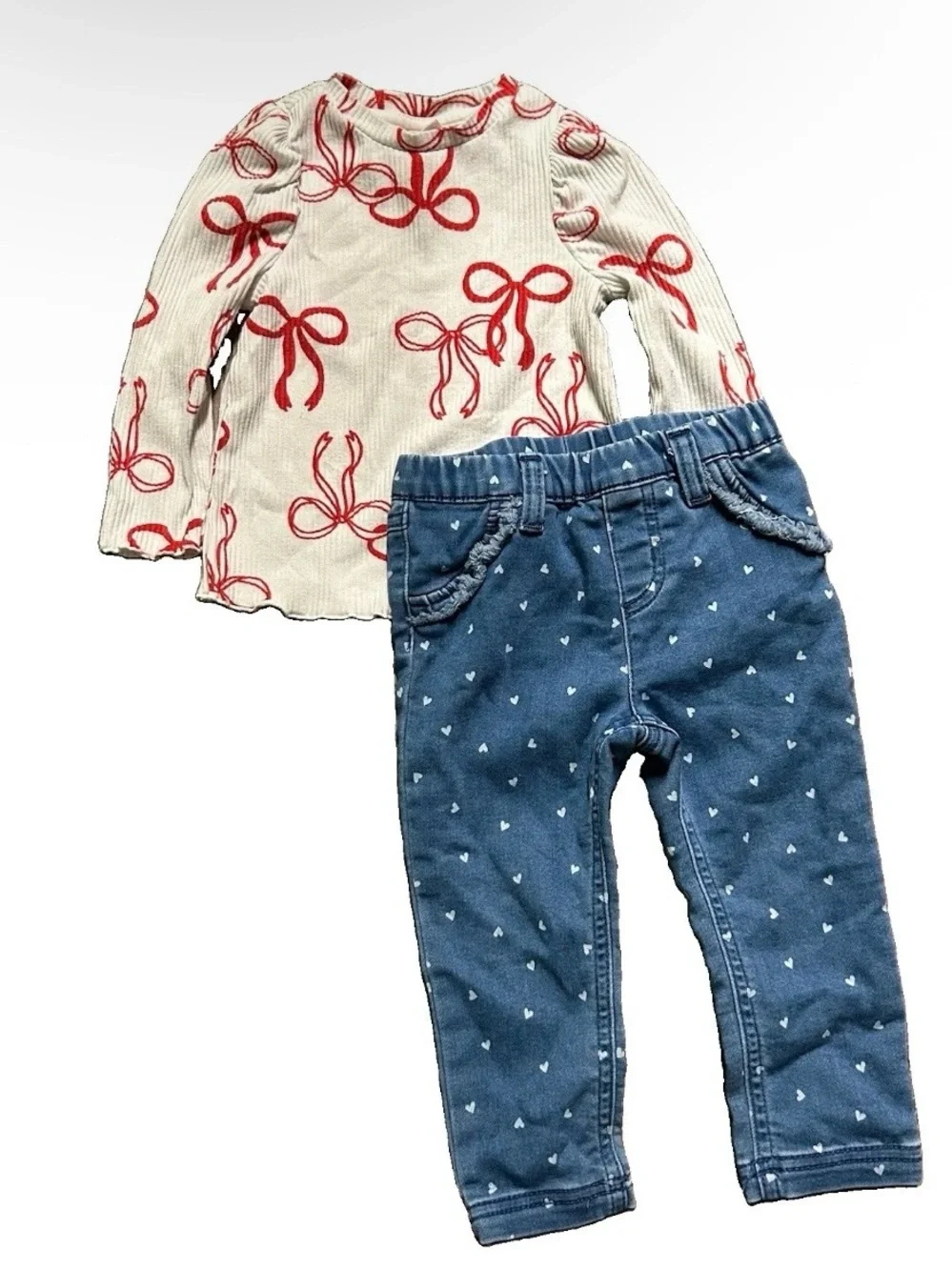 Toddler Girl Winter Clothing Jeans Long Sleeve Tops Size 12-18 Months